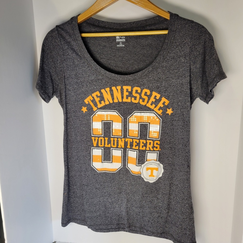 Knights Apparel Tennessee Volunteers Sequin T-Shirt Gray Heather Womens L 11/13